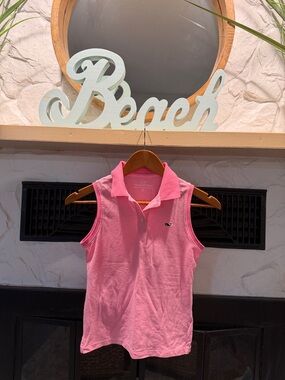 Vineyard Vines Sleeveless Pink Polo Tank with Whale Emblem